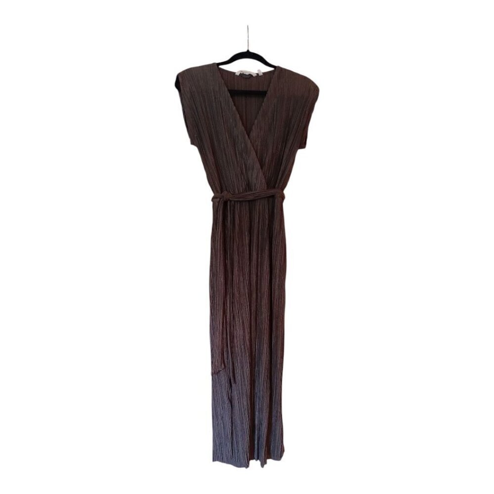 Soft Surroundings Micro Pleat Maxi Dress Surplice Dolman Sleeve Size PS Green